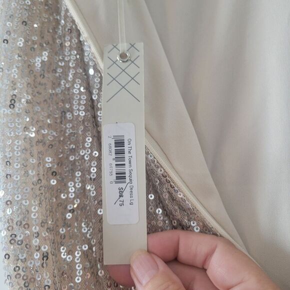 She + Sky "On The Town" Coctail dress size L Platinum Sequins prom dance date - Picture 3 of 11